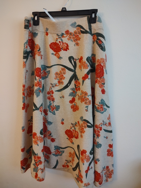 LC Lauren Conrad Dresses & Skirts - LC Lauren Conrad Cream Midi Skirt with Orange & Green Floral Print